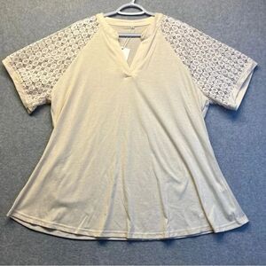 Auciccoo Women’s Lace Sleeve Blouse Beige New size 3X